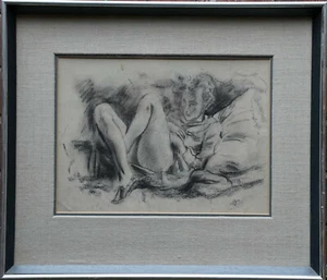 MATTHEW SMITH BRITISCHE KUNST KOHLEPORTRÄT STUDIE EINER LIEGENDEN FRAU, MISS KIAK - Bild 1 von 12