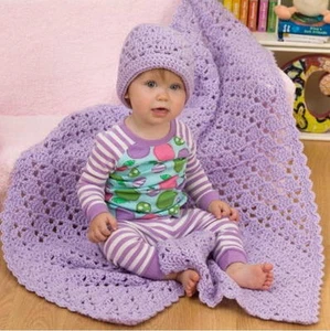CROCHET PATTERN - BEAUTIFUL ARAN BABY BLANKET APPROX 39" x 32" & HAT 6-9 MONTHS - Picture 1 of 1