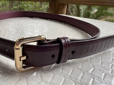 Belts.Com Belt Women Small/Medium Burgundy Faux Leather Croc Emboss Gold Buckle - Image 1 of 4