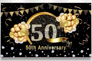 50th Wedding Anniversary Backdrop Decorations XL (70.8” x 43.3”) W/Grommets - Picture 1 of 4