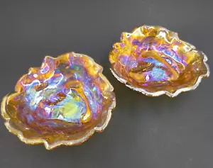 2 Carnival Glass Indiana Glass Loganberry Blackberry Leaves Candy Dish Bowl - Picture 1 of 4