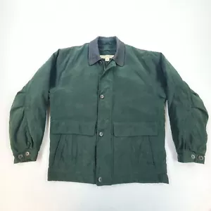 VTG 90s London Fog Jacket Green Lesther Collar Barn Chore Jacket Coat Mens Sz M - Picture 1 of 13