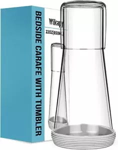 Bedside Night Water Carafe Set with Tumbler Glass, Clear Nightstand Carafe with - Picture 1 of 12
