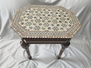 Egyptian Inlaid Mother of Pearl Paua Wood Room Table Hexagonal Long 16" X 12" - Picture 1 of 6