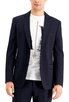 AX Armani Exchange Mens Slim-Fit Navy 922 Solid Wool Suit Jacket Dress Coat 40S - Image 1 of 4