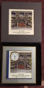York Preparatory School New York, NY Desk Top Glass Frame With Quartz Clock - Picture 1 of 11