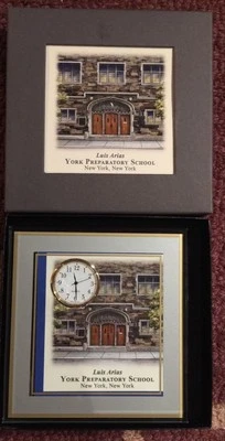 York Preparatory School New York, NY Desk Top Glass Frame With Quartz Clock - Image 1 of 4