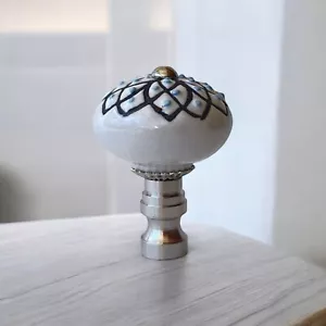 Set of 2 Porcelain Lamp shade finials Harp Toppers - Vintage White - Picture 1 of 2