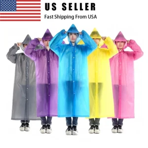 Unisex Adult Kids Waterproof Raincoat Rain Coat Hooded Jacket Poncho Rainwear - Picture 1 of 28