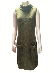 Calvin Klein Sleeveless Knit Dress With Pockets Olive Green Acrylic Turtleneck S - Picture 1 of 9