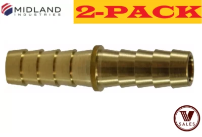 2-PACK! NEW! Midland Metals 32098 Brass Hose Mender Splicer 3/4"x3/4"Barb 32-098 - Image 1 of 4