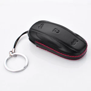 Black Leather Car FOB Key Remote Cover Bag Fit For Tesla Model X - Picture 1 of 6