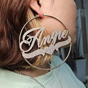 Big Hoop Earrings Custom Name Stainless Steel Earrings for Women Frosted Jewelry - Picture 1 of 14