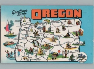 Greetings From Oregon State Map w Landmarks Postcard 1961 - Picture 1 of 2