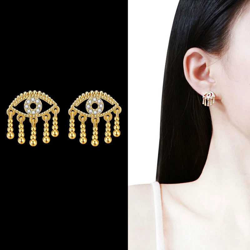 LAB EVIL EYE WHITE SAPPHIRE 14K GOLD PLATED EARRINGS - New With Tag - Image 1 of 1