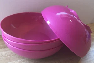 Tupperware Open House Style 4 ps Set Bowls Large Wide 24 oz Pink Rare New - Picture 1 of 5