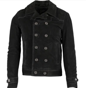 £595 THE KOOPLES Paris FW18 Black Double Breasted Leather Suede Padded Jacket - Picture 1 of 3
