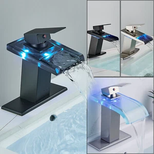 LED Bathroom Basin Sink Faucet 1 Hole Lavatory Vanity Mixer Faucet Single Handle - Picture 1 of 66