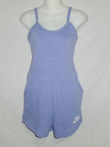 Nike Women's Romper Shorts Size M 8 10 Tank Heather Blue Drop Waist Pockets - Picture 1 of 7