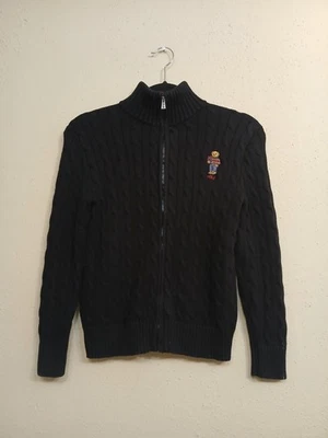 Polo Ralph Lauren Sweater Boys Medium Black Bear Full Zip Cable Knit - Image 1 of 4