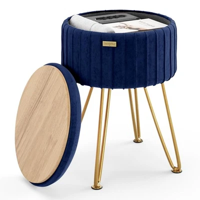 圆形奥斯曼带储物,打褶天鹅绒存储奥斯曼脚凳奥斯曼... — 第 1/4 张图片