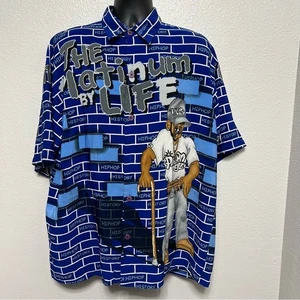 HipHop History Men's L Graphic Button Shirt Blue Street Art The Platinum Life - Picture 1 of 9