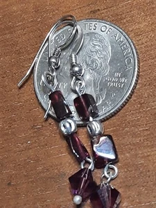 Vtg Sterling Silver Amethyst Dangle Earings 925 W/glass Beads I5 Think I See Red - Picture 1 of 8