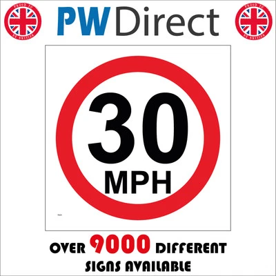 PWDIRECT SIGN 30 MPH Max Speed Limit Restrictions Speeding Tickets Fines Points TR029P