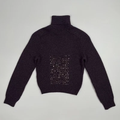 Gianni Versace Vintage Women’s Sweater Turtleneck Purple Rhinestone Panel Sz. 38 - Image 1 of 4