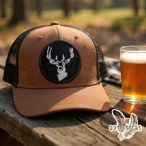 Retro Deer Embroidered Patch DriDuck Canvas Front Trucker Buck Hunter Hunting - Picture 1 of 7