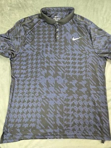 Camisa Nike Para Hombres XXL Dri-Fit Tour Pata de Gallo Estampado Completo Golf Polo Azul Suave - Imagen 1 de 11