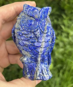 LAPIS LAZULI Carved Owl Large Size Natural Crystal Decoration 328g - Picture 1 of 6