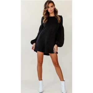 Selfie Leslie Morais Puff Sleeved Sweater Mini Dress Black Women's M 3385 - Picture 1 of 11