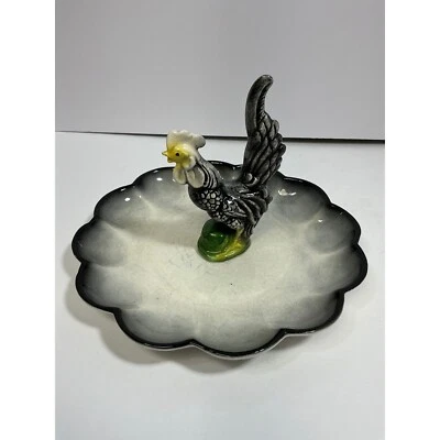 Plato Gallo Marston California Vintage Cerámica Negro Blanco Huevo Devilado Foto 1 de 4