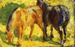 Handarbeit Leinwand Ölgemälde Reproduktion, kleines Pferd Bild von Franz Marc FM059 - Bild 1 von 1