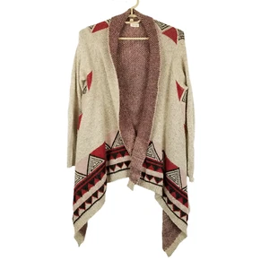 Debut Cardigan Sweater M/L Multicolor Aztec Southwest Open Knit Asymmetric Boho - Picture 1 of 8