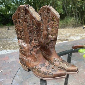 Twisted X Steppin Out YXP00032 Brown Python Inset Cowboy Western Boots Womens 7 - Picture 1 of 12