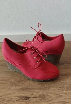 Trendy Plateau-Wedges Pumps Keilabsatz Schnür-Schuhe Juliet rot Gr. 37 bequem - Bild 1 von 4