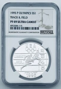 1995-P Olympics Track Field $1 NGC PF 69 Ultra Cameo Modern Silver Commemorative