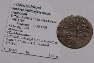 🧭 🇩🇪 GERMANY SAXONY-WEIMAR-EISENACH 1 PFENNIG 1755 B79 #Z7572 - Picture 1 of 2