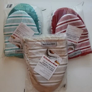 KitchenAid MINI guante/guantes para horno, rayas, elección de color 100% algodón paquete de 2 - NUEVO - Imagen 1 de 7