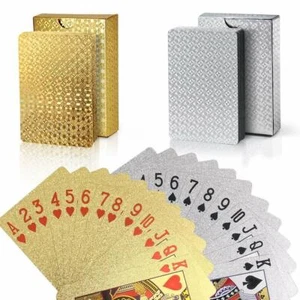 1 paquete de cartas de plástico para jugar al póker de mesa de oro y plata de 24k - Imagen 1 de 17