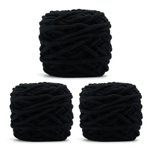 Blanket Yarn 3-Pack 100g Black Chenille Yarn 6 Super Bulky Knitting Yarn - Picture 1 of 7