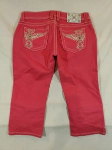 Miss Me Jeans Women's 30 Capri Low Rise Angel Wing Cross Pocket Denim Melon Pink - Picture 1 of 11