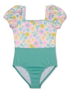 Wonder Nation Girls Puff Sleeve Swimsuit, 1-Piece, Size S Multi --X1-- - Picture 1 of 3