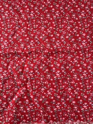 UNBRANDED RED FLORAL COTTON CRAFT FABRIC WHITE FLOWERS 45” X 9.5” - Image 1 of 2