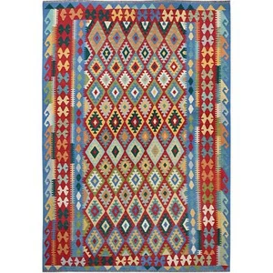 Alfombra reversible tejida a mano de lana pura Kilim afgana roja chile 6'10"x9'8" R1240 - Imagen 1 de 6