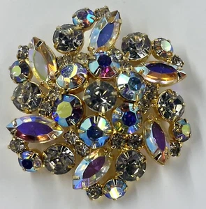 Juliana D & E White & AB Strass goldfarbene Navetten runde Cluster Brosche A43 - Bild 1 von 8