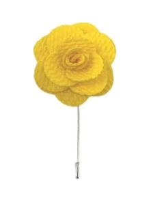 Yellow Handmade Flower/Rose Lapel Pin for wearing with a suit jacket - Picture 1 of 1