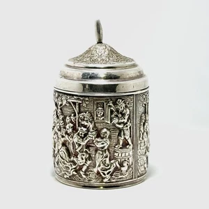 19th Century Silver-Plated Container with Festive Relief Scene - Picture 1 of 5